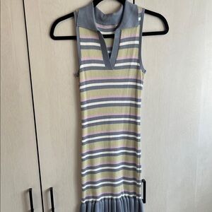 Chic Striped Midi Dress - Green and Purple